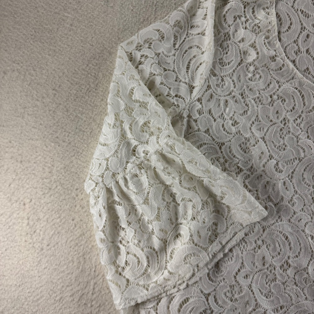 New Directions Lace Top Women XL White Bell Sleeve Scoop Neck Floral Cottagecore - Picture 7 of 8